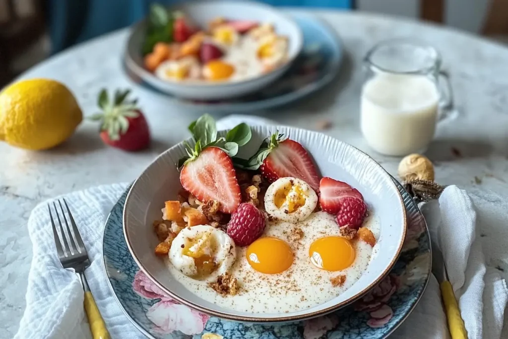 Baby breakfast food spread.