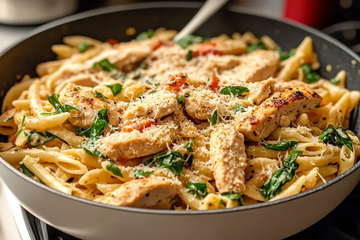 Plate of Garlic Parmesan Chicken Pasta.