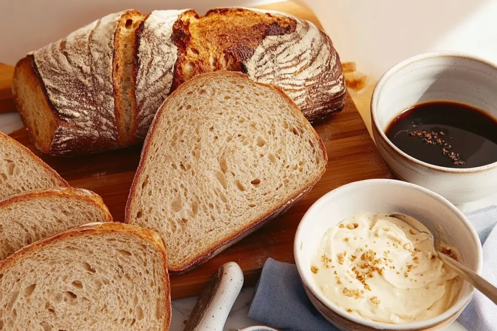 Close-up of the crumb of gluten free sourdough bread