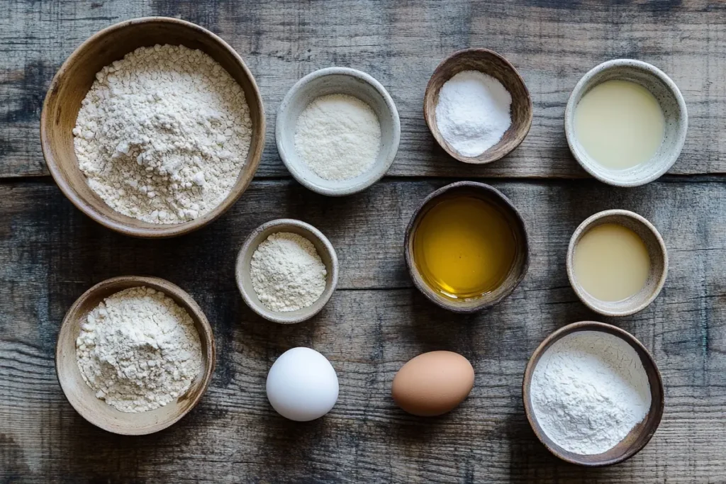  Various ingredients for baking moist muffins, demonstrating methods of how to add moisture to dry muffins.