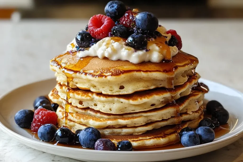  A plate of pancakes showing various toppings after asking what can you add to pancake mix for more flavor.