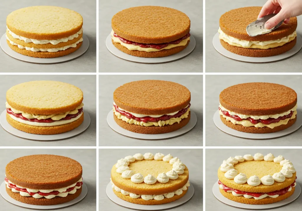 Close-up of what are other layered cake recipes with unique fillings.