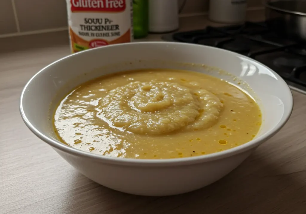  What is a gluten-free thickener for soup? Showing a close-up of cornstarch.