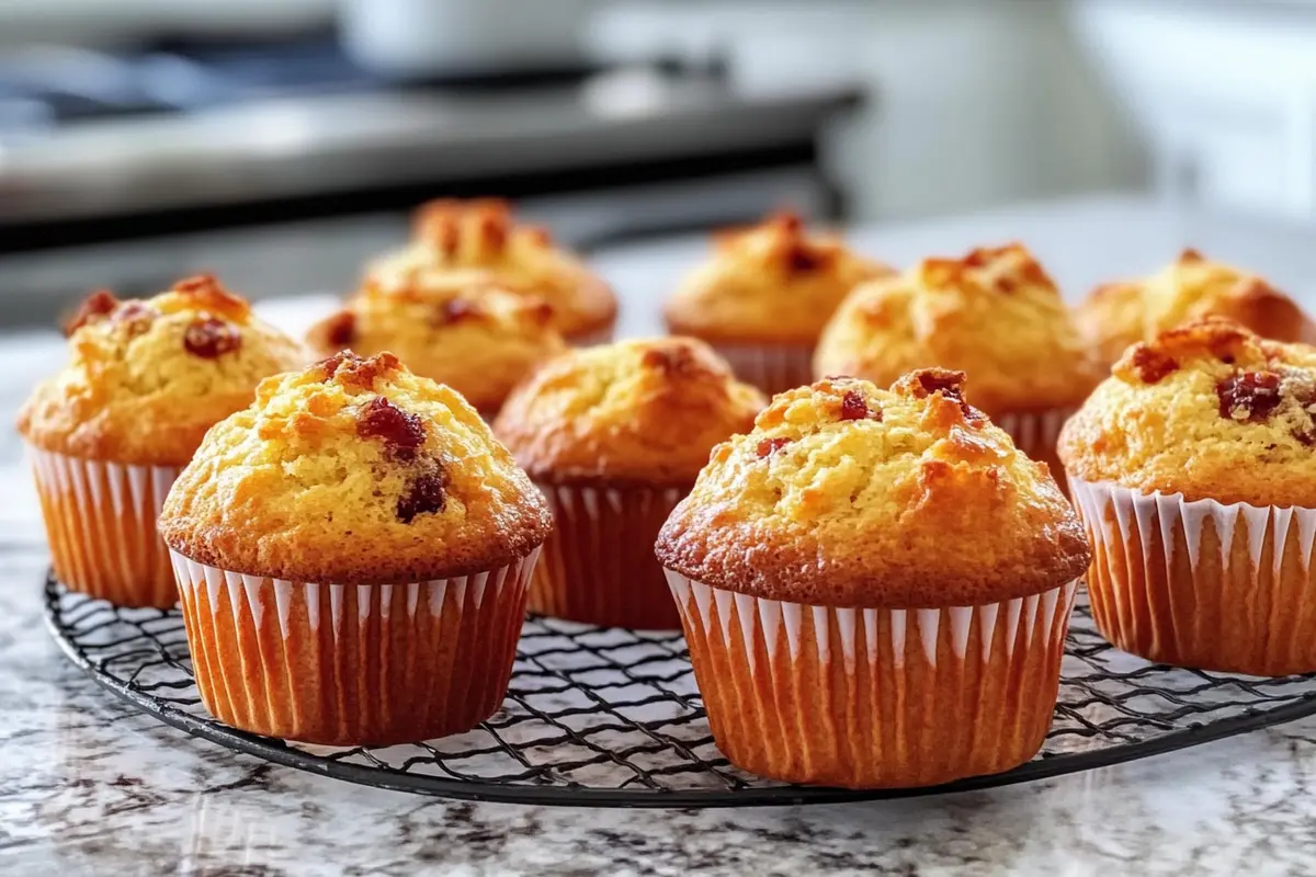 Close-up of a freshly baked moist muffin with a golden top, showing what is the secret to moist muffins.