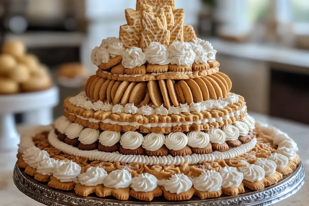 What does a cookie wedding cake look like? A tiered cake.