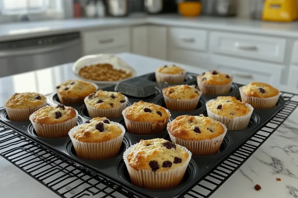 Golden gaps raisin muffins recipe in a muffin tin.