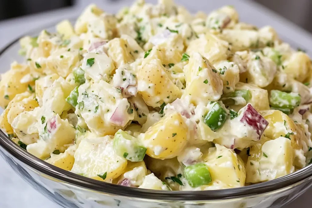  A potato salad recipe with fresh vegetables.