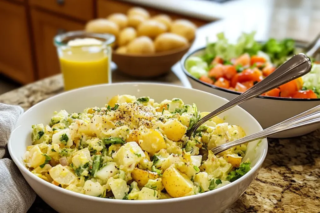 Perfectly boiled potatoes for a potato salad recipe.