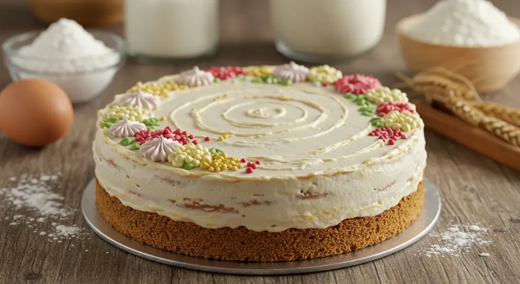 A close-up of what is like a cake made without eggs milk and butter, showing its texture.