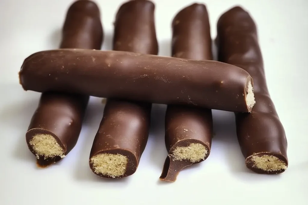 A chocolate stick melting into a steaming mug of hot chocolate.