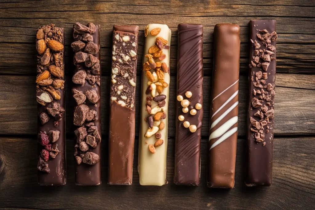 Homemade chocolate sticks on parchment paper, ready to cool.