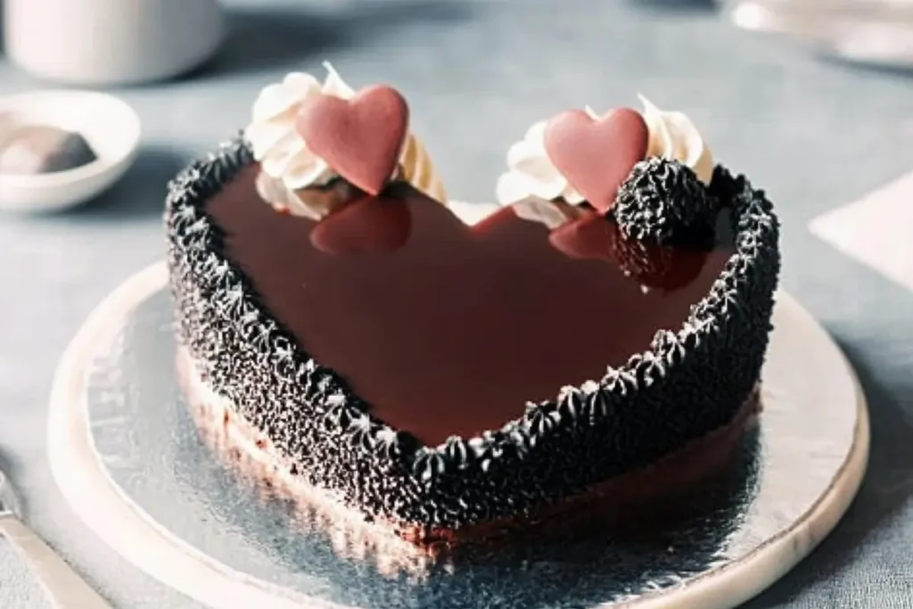 Rich chocolate heart cake with decadent frosting.

